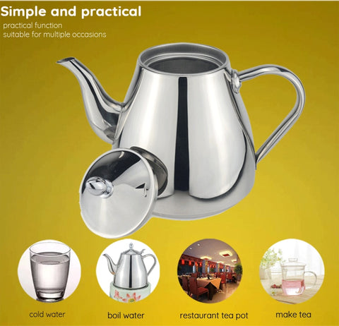 Image of Stainless steel tea pot with tea strainer