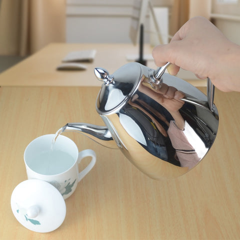 Image of Stainless steel tea pot with tea strainer